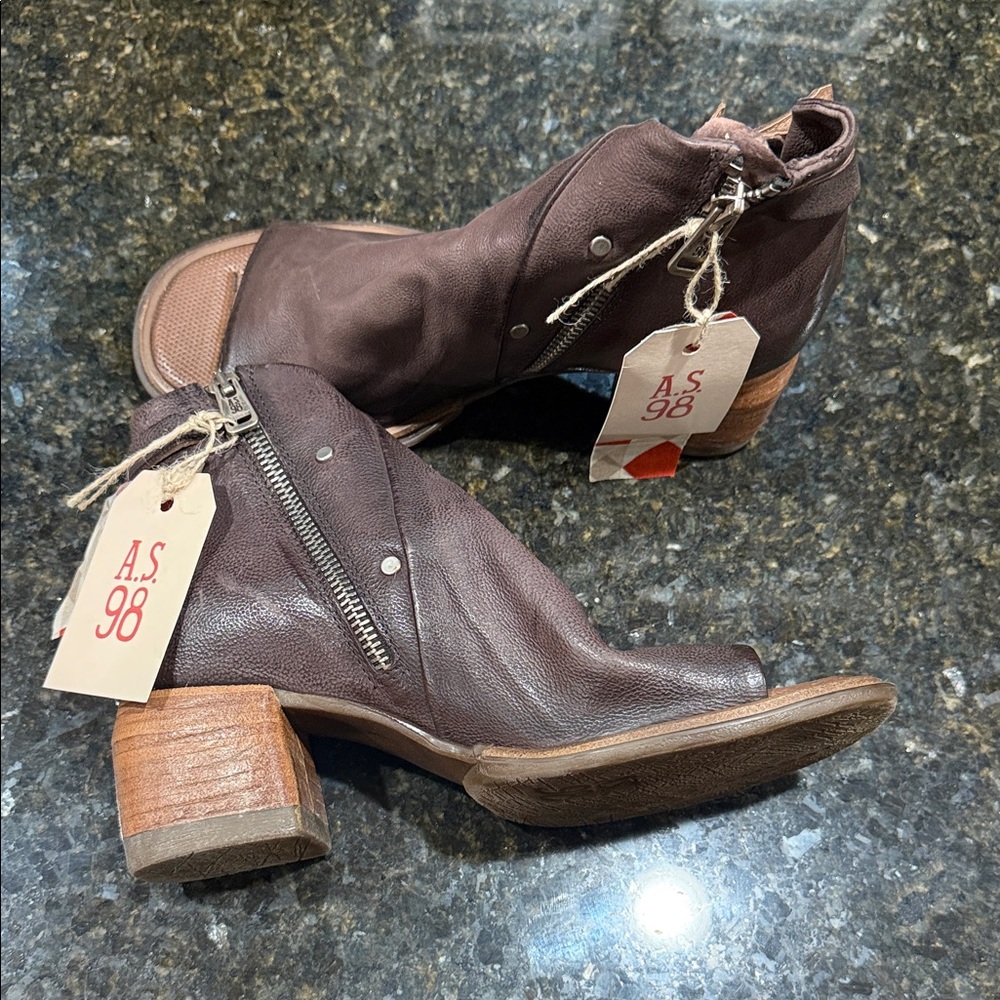 A.S.98 Women's Dark Brown Leather Ankle Booties